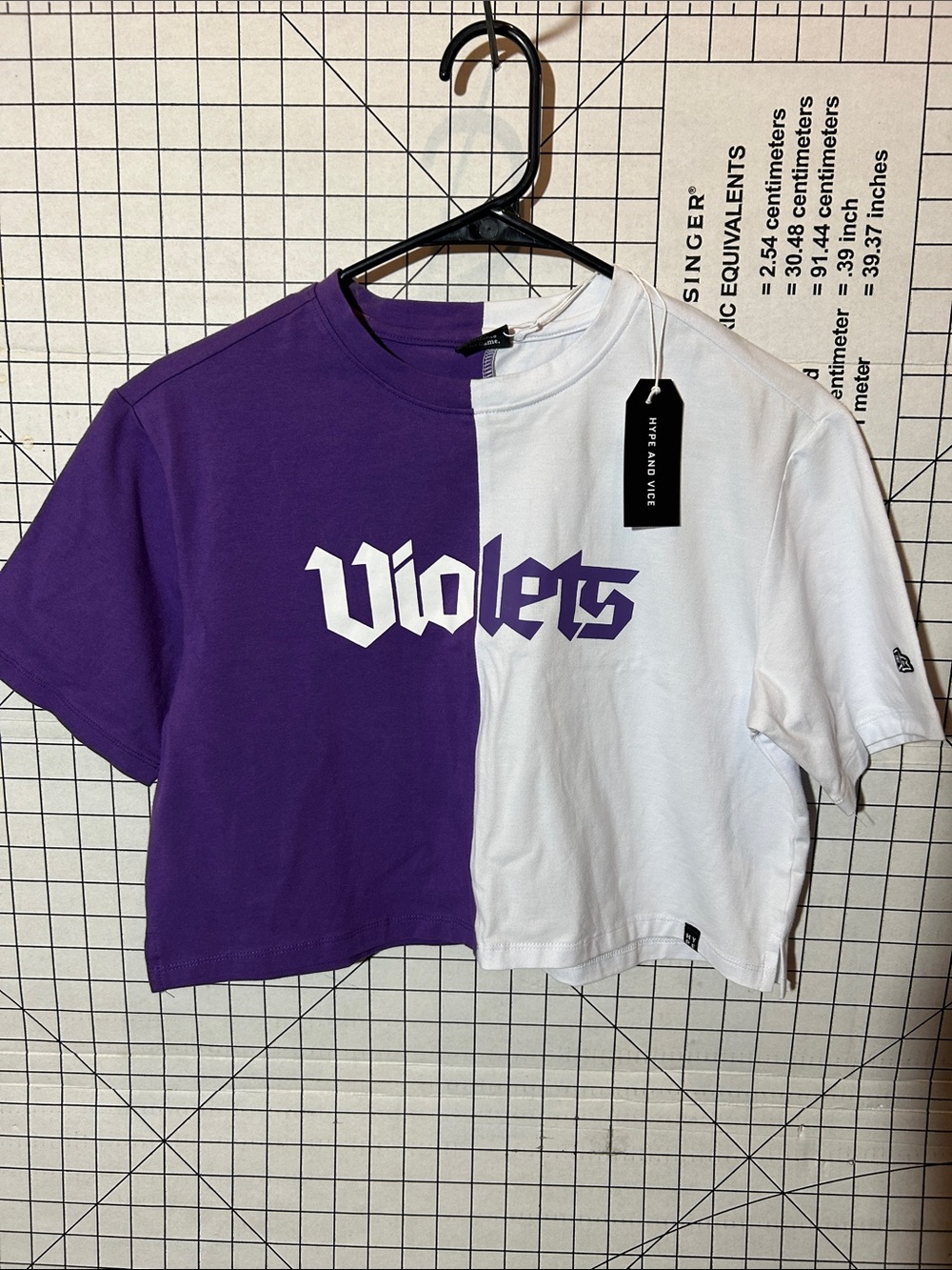 Violets Half-and-Half Cropped Tee — Purple & White